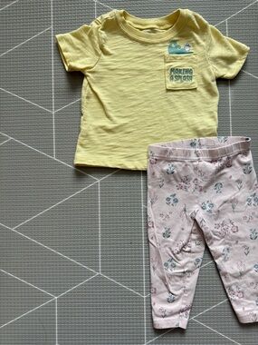 Garanimals|Baby girl summer set,Yellow SPLASH wave Tee & cute Floral Leggings•••